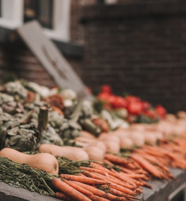 Vegetables on display at a market.