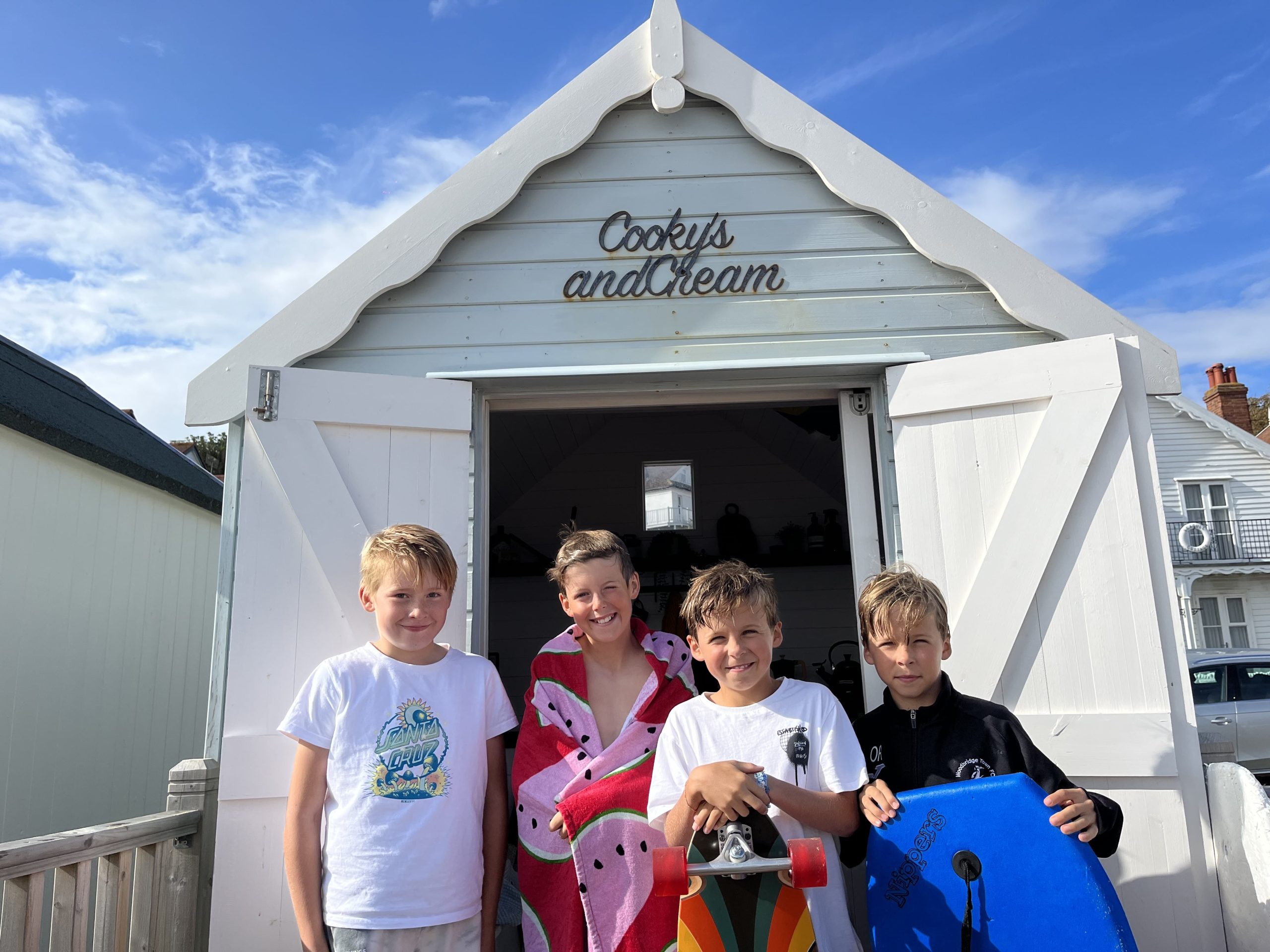 boys at Cooky's & Cream beach hut in Felixstowe